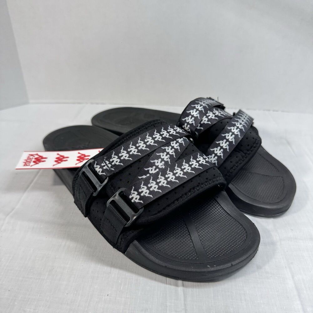 Kappa Authentic Luria 1 Slides Unisex Mens 10 Black Adjustable Sport Sandal NWOB